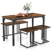 Set di tavolo da pranzo da 4 pezzi per 4 persone, Tavolo da cucina con panca e 2 sgabelli con struttura in metallo Marrone
