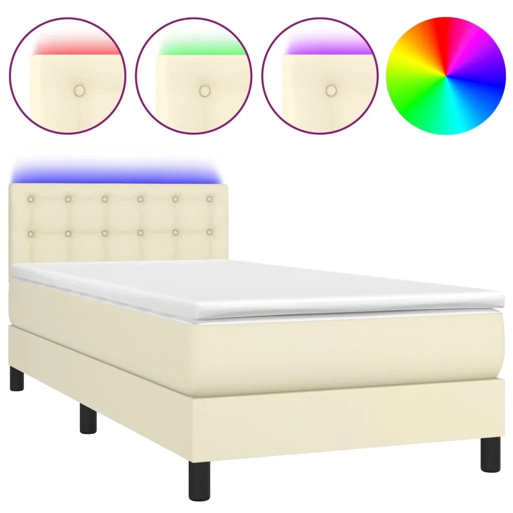 Giroletto a Molle con Materasso e LED Crema 100x200 cm 3134209