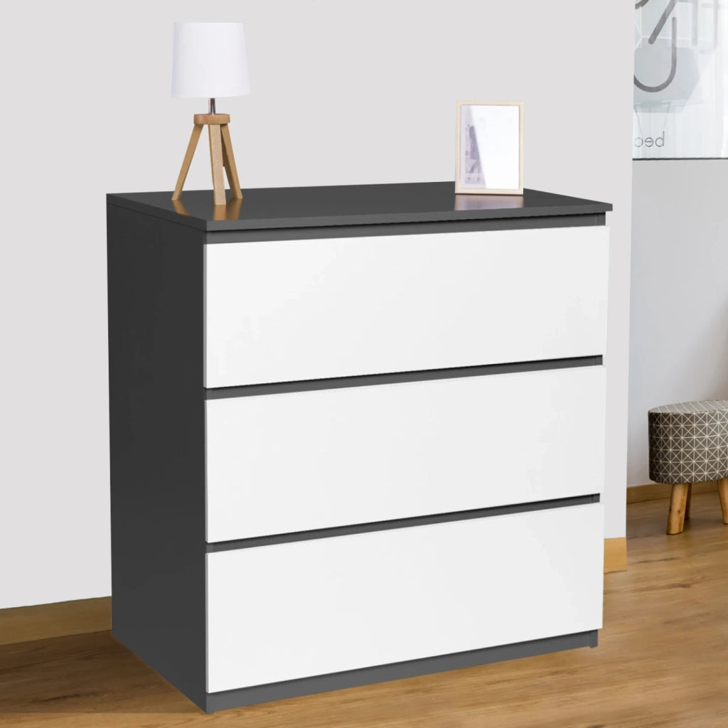 IDMarket - Cassettiera a 3 cassetti TOMI legno bianco e grigio