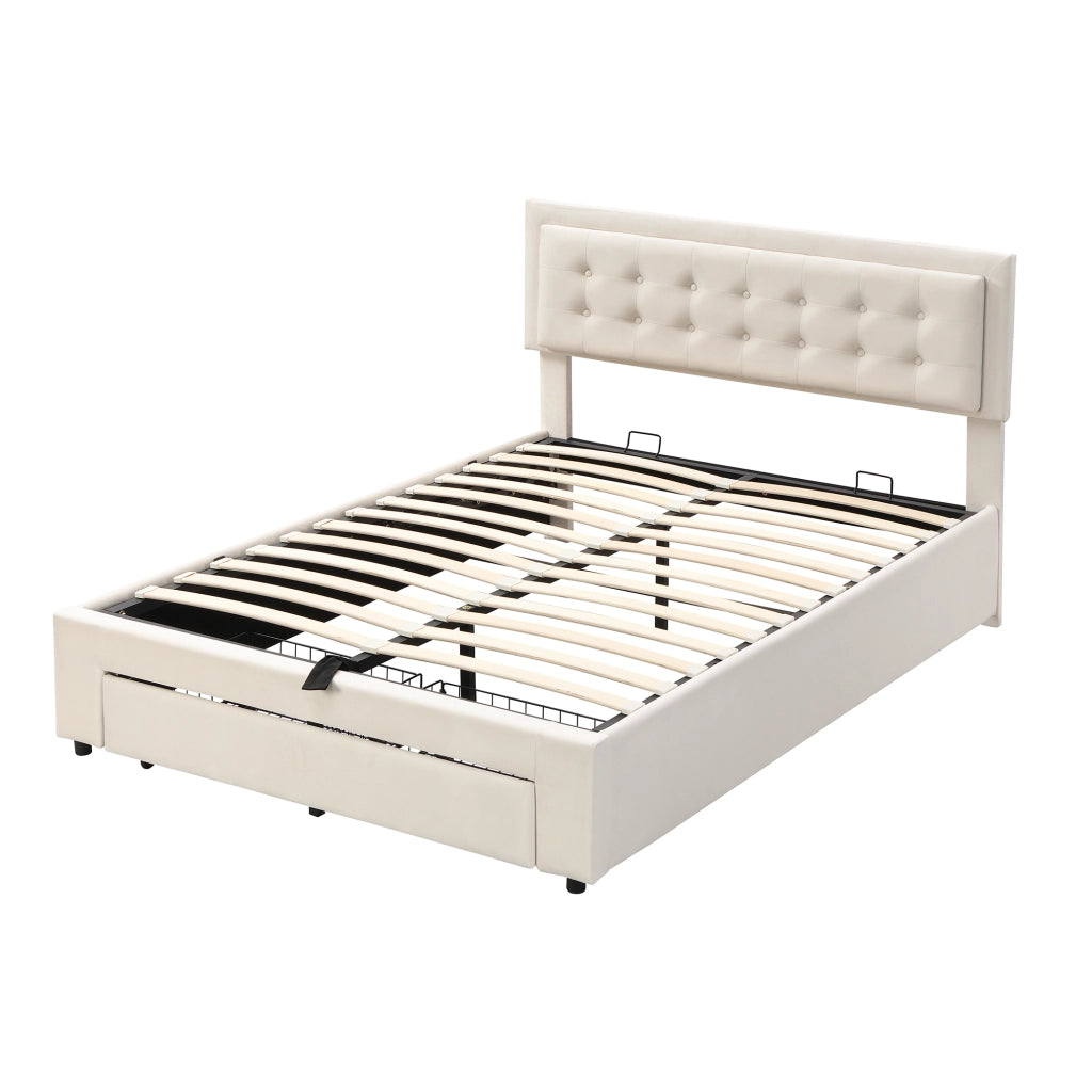 letto imbottito velluto beige 140 x 190 cm