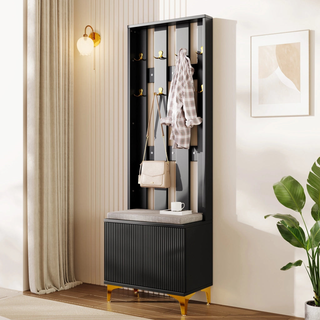 ARMADIO Ingresso con ganci e cuscini 60,5x180,5x35,2 cm Nero/Oro