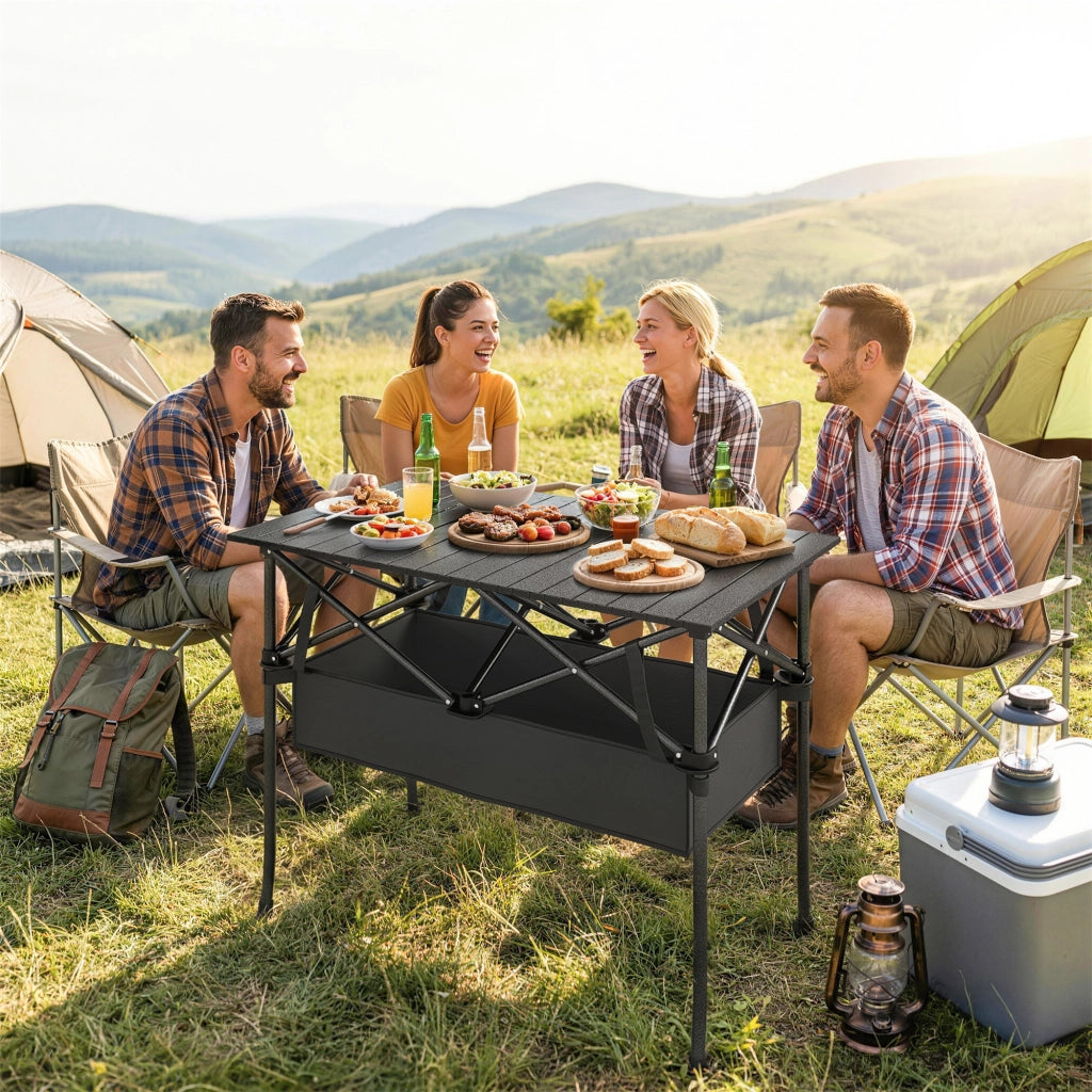 Tavolo Pieghevole da Camping ¨C zephmum ¨C Nero Aluminio 93x55x68 cm