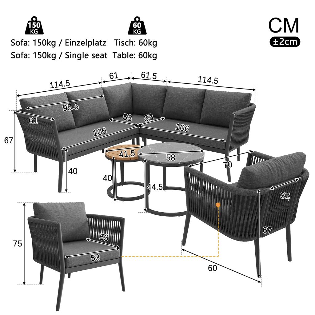 Set Divano da Giardino Modulare 6 Pezzi con Cuscini ¨C MINIMAL ¨C Polyrattan Grigio per Terrasse e Balcone