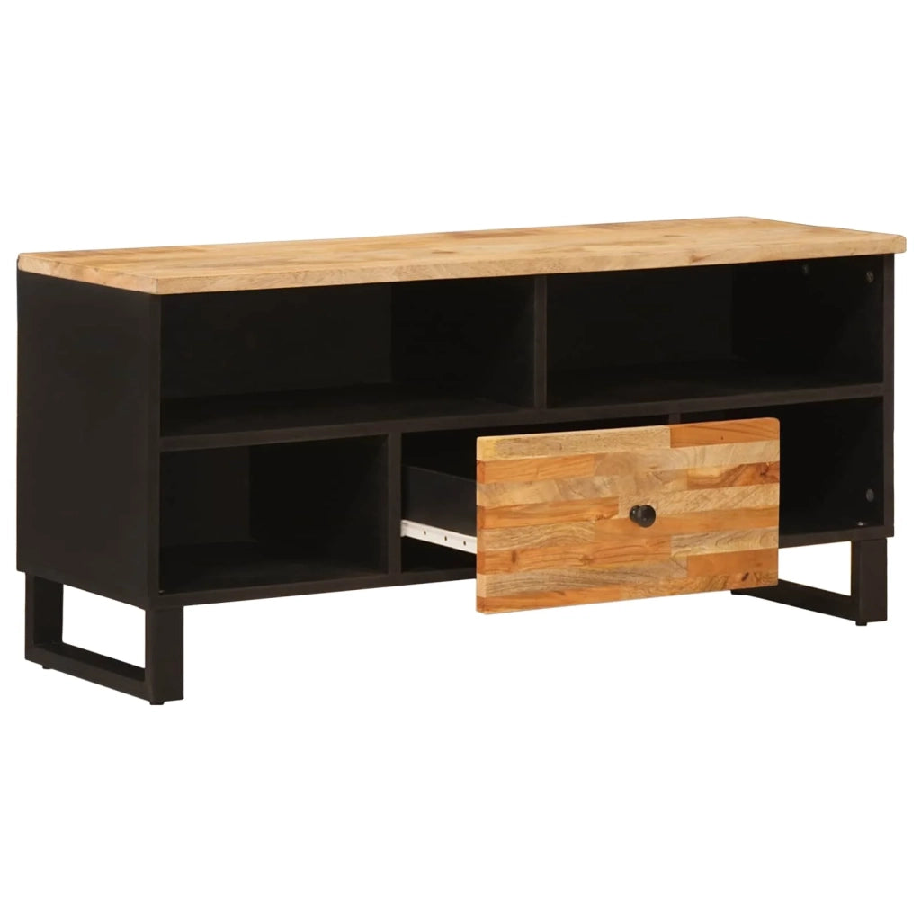 Pratico mobile porta TV rettangolare con cassetto e ripiano 100 x 33 x 46 cm in legno massello di mango marrone 02_0057816