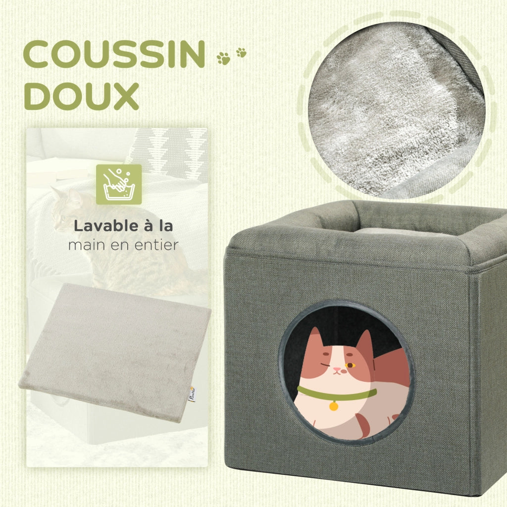 Casa per gatti a 2 livelli con cuscino morbido in peluche ¨C Xylo ¨C grigio 36,5x36,5x33cm