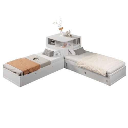 Letto singolo con letto estraibile 90x200 cm LEMONMAX, contenitore con ante scorrevoli e LED, salvaspazio per cameretta, pino e MDF, bianco
