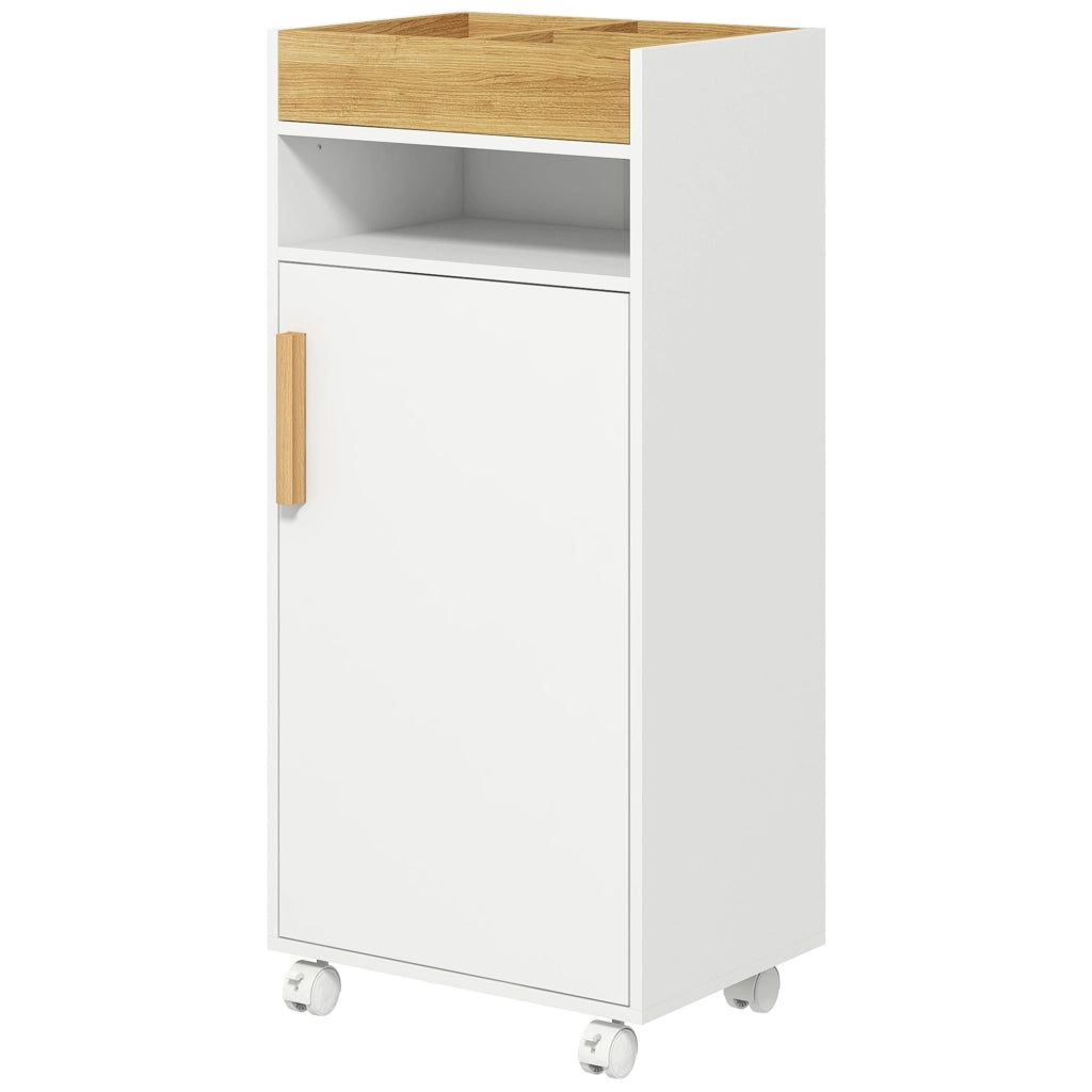 Mobiletto Bagno con Vassoio, Ripiano e Armadietto ¨C Minimal ¨C Truciolato, 40x30x88 cm, Bianco