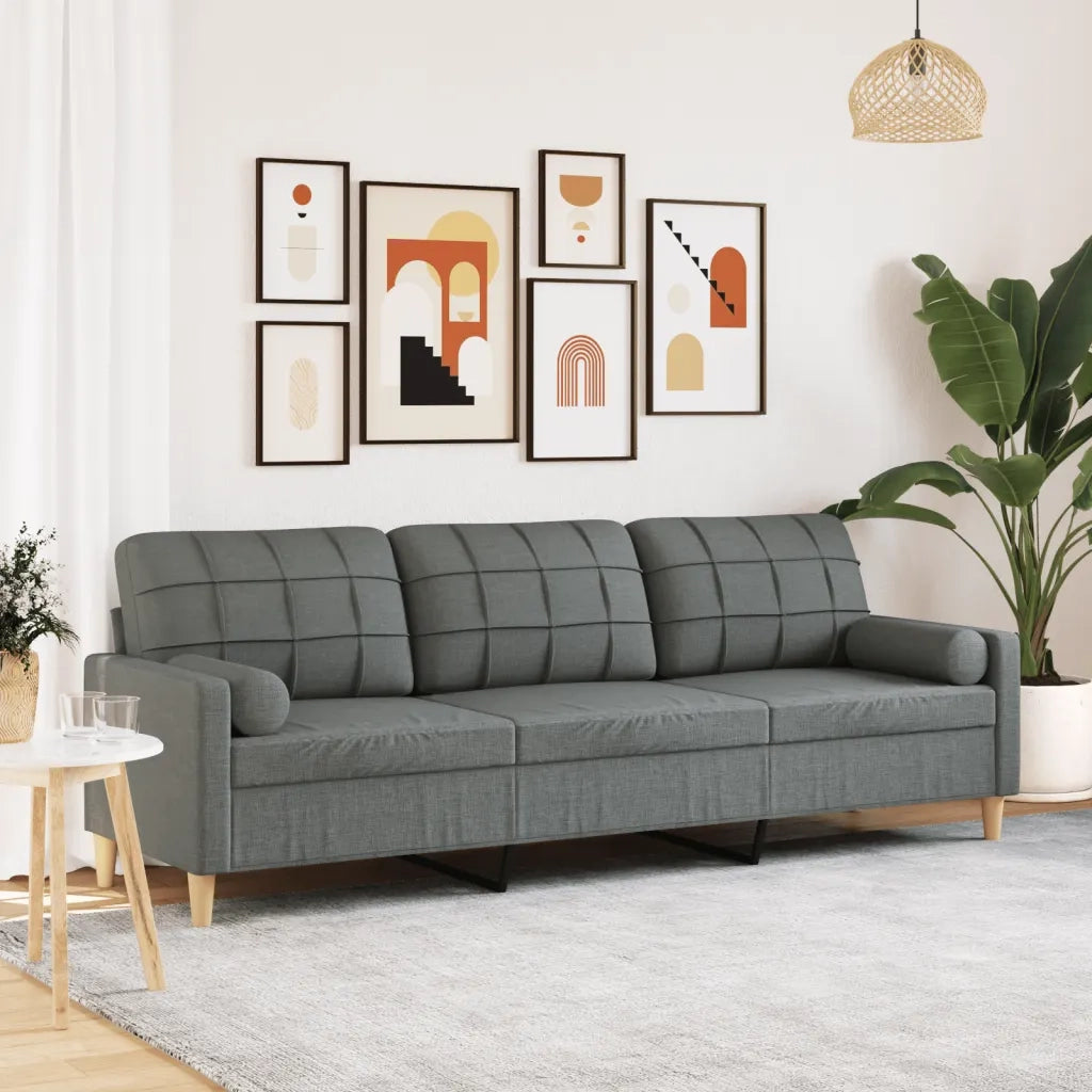 Divano a 3 Posti con Cuscini-Sofa 3 Posti con Cuscini Grigio Scuro 210 cm in Tessuto