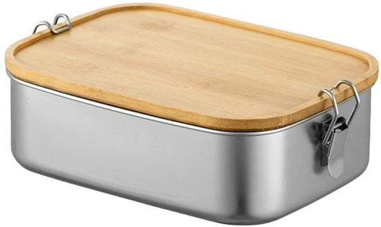 Lunchbox per adulti/bambini, contenitore in acciaio inossidabile da 800 ml/1200 ml/1500 ml, contenitore metallico con coperchio in legno, lunchbox libera da BPA e plastica, scatola da picnic per bambini, scuola e escursioni (1200 ml)