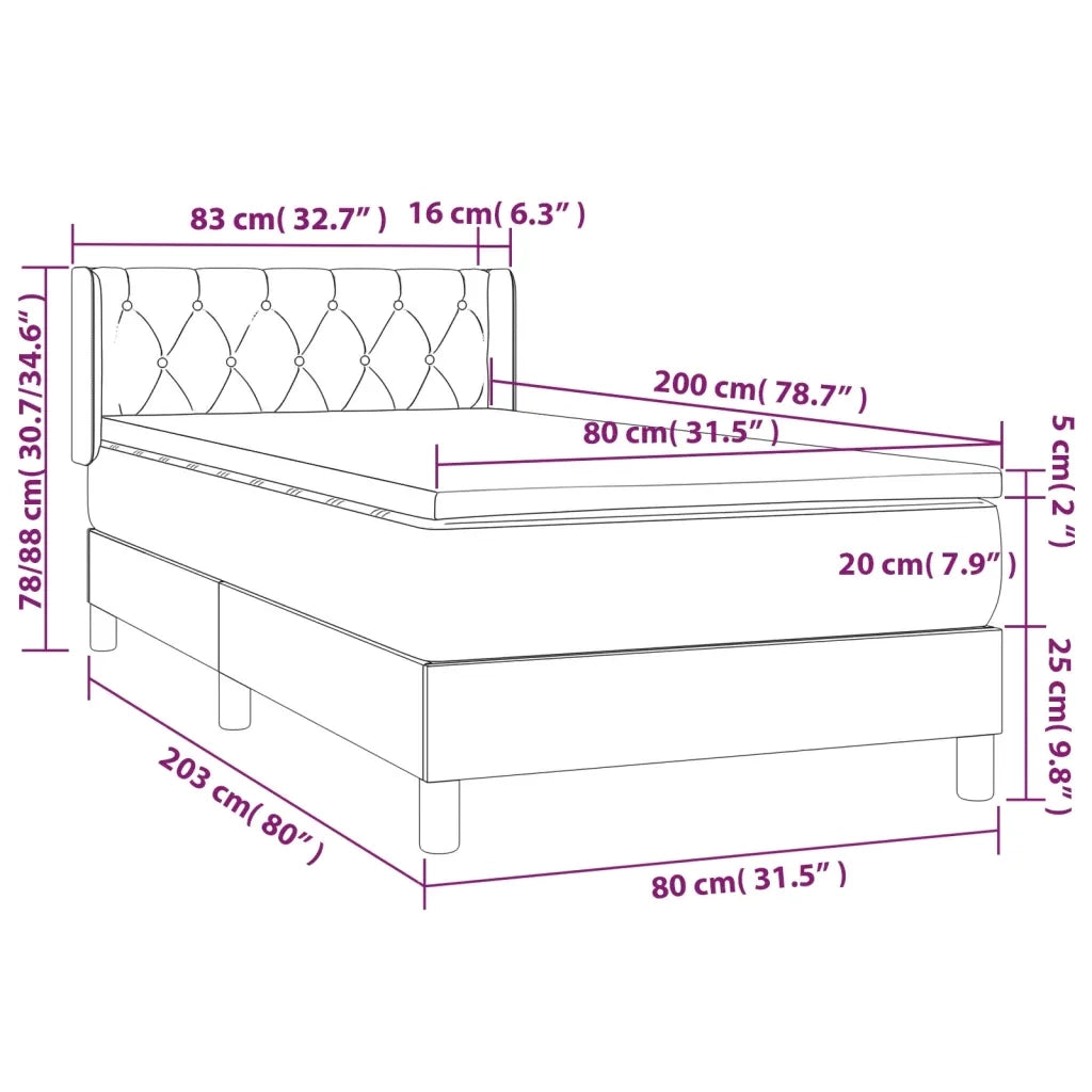 Letto singolo | Letto per adulti | Giroletto a Molle con Materasso Rosa 80x200 cm in Velluto
