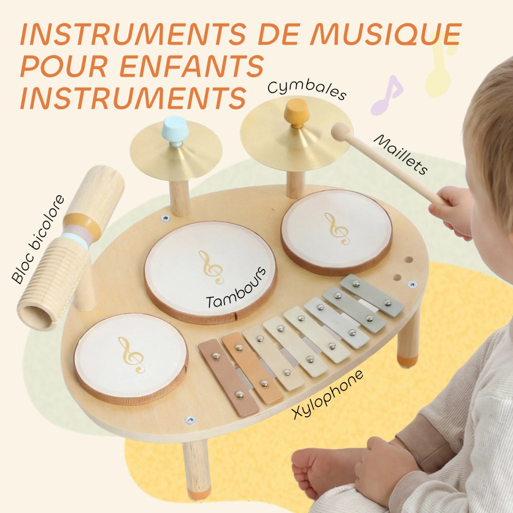Set Strumenti Musicali per Bambini ¨C Xylo ¨C Tamburo e Xylophone in Legno Naturale