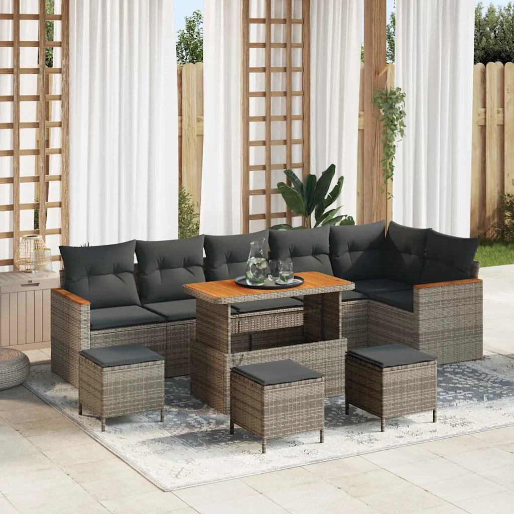 Set Divano da Giardino con cuscino 10 pcs Grigio Poly Rattan