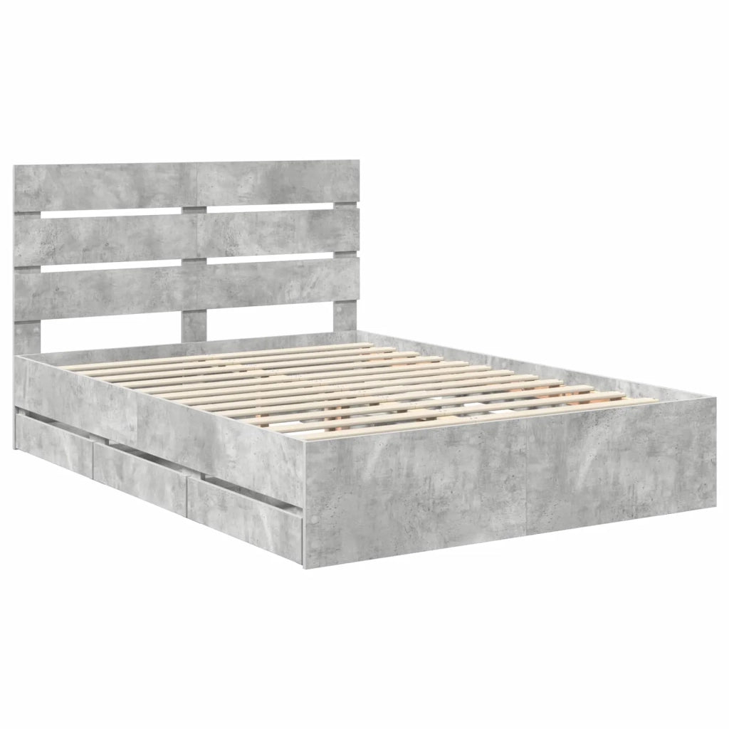 Struttura del letto con cassetto-Giroletto con contenitore-Rete del Letto Grigio cemento 140 x 200 cm 541016