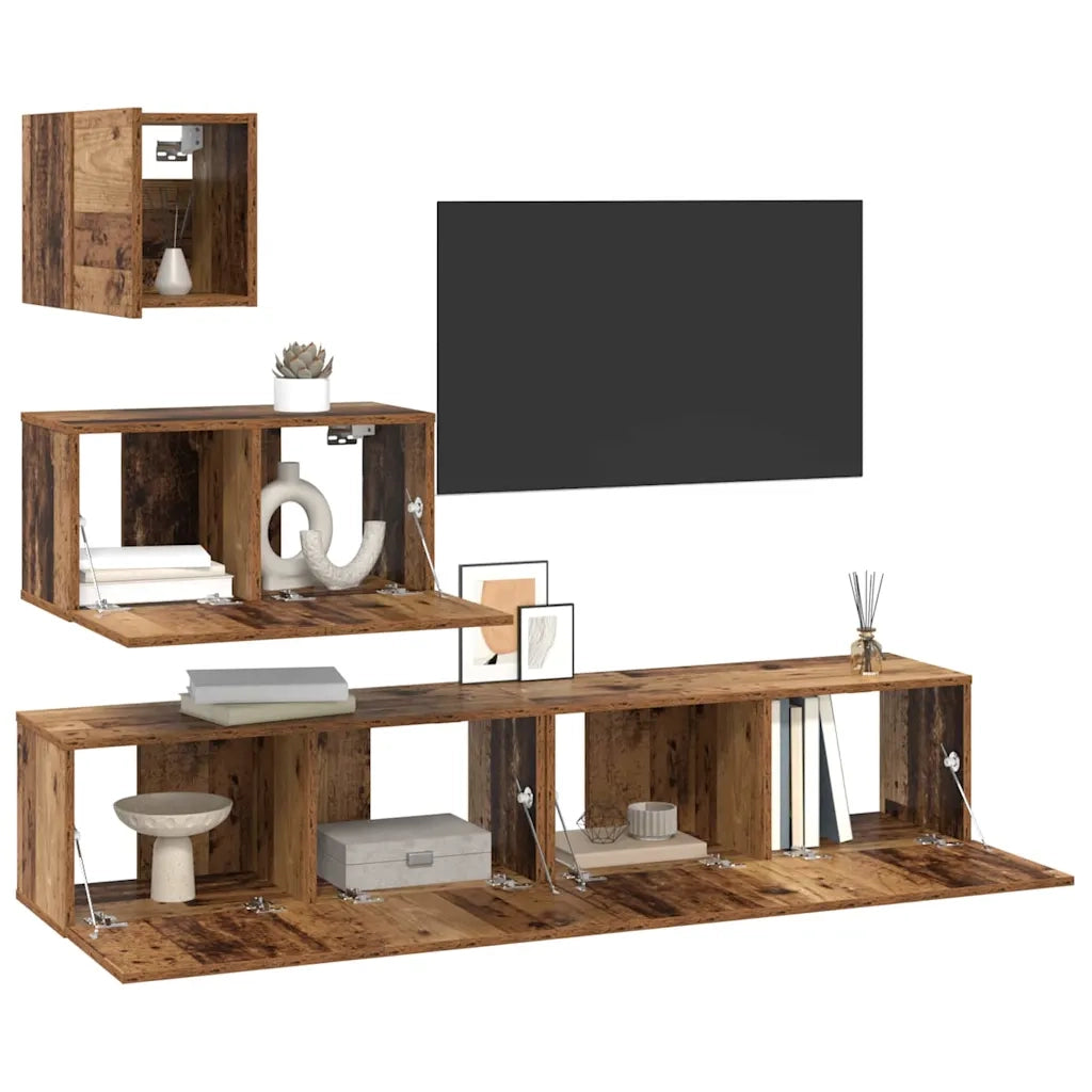 Set mobile TV 4 pz-Set di 4 Credenza per TV Legno vecchio Legno multistrato 646806