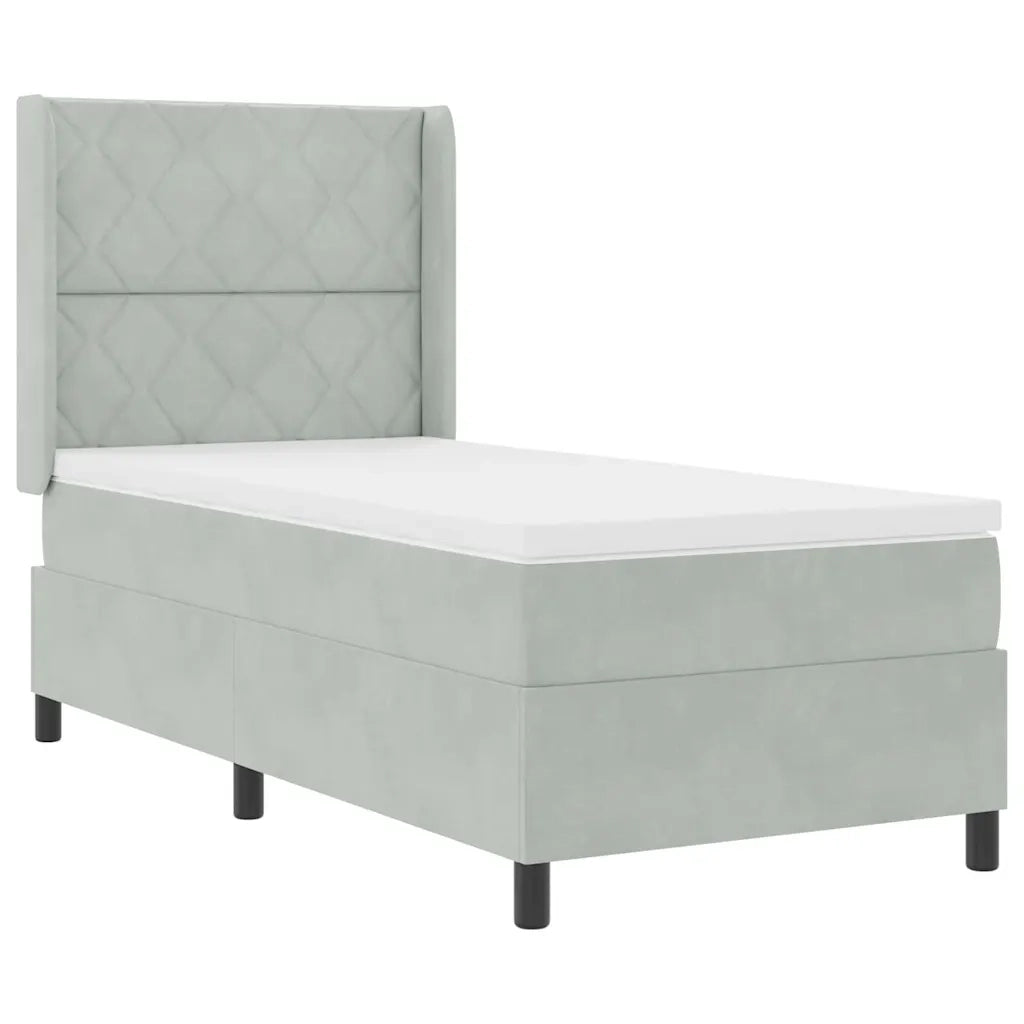 Letto a molle con materasso Grigio chiaro 100 x 200 cm Velluto