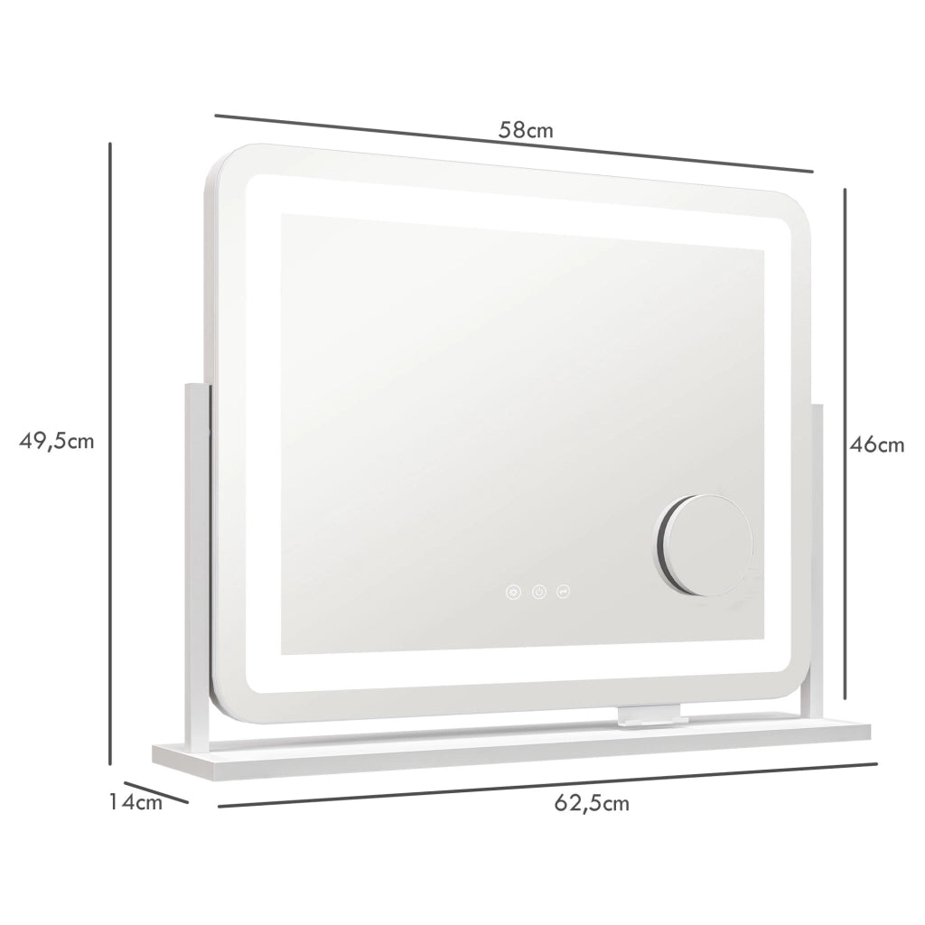 Specchio da Toeletta Bianco 58x46 cm con Luce LED e 3 Modalit¨¤ ¨C Zephmum ¨C Regolabile e Touch