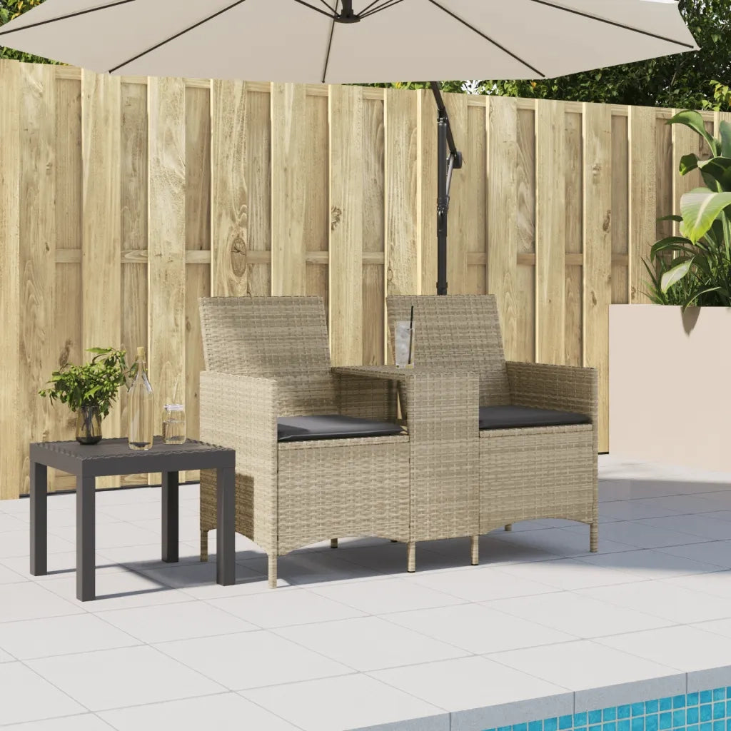 Divano 2 Posti con Tavolo e Cuscini-Sofa 2 Posti Grigio Chiaro Polyrattan