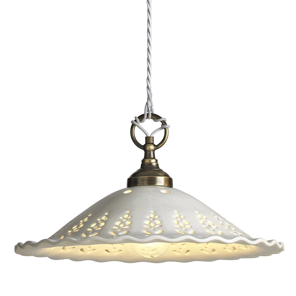 MERLETTO Sospensione in Ceramica Bianca Traforata Ø39