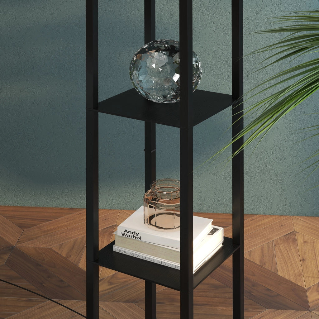 Lampada da terra con ripiani, attacco E27 fino a 40W (lampadina non inclusa), illuminazione per interni per soggiorno e camera da letto, legno nero,