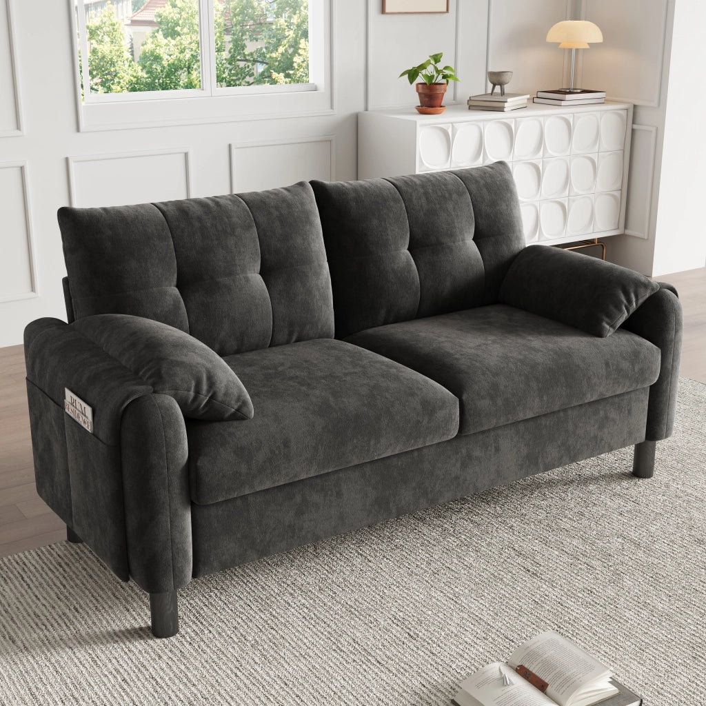 Divano 2 Posti in Tessuto Chenille con Cuscini Morbidi ¨C MINIMAL ¨C Grigio