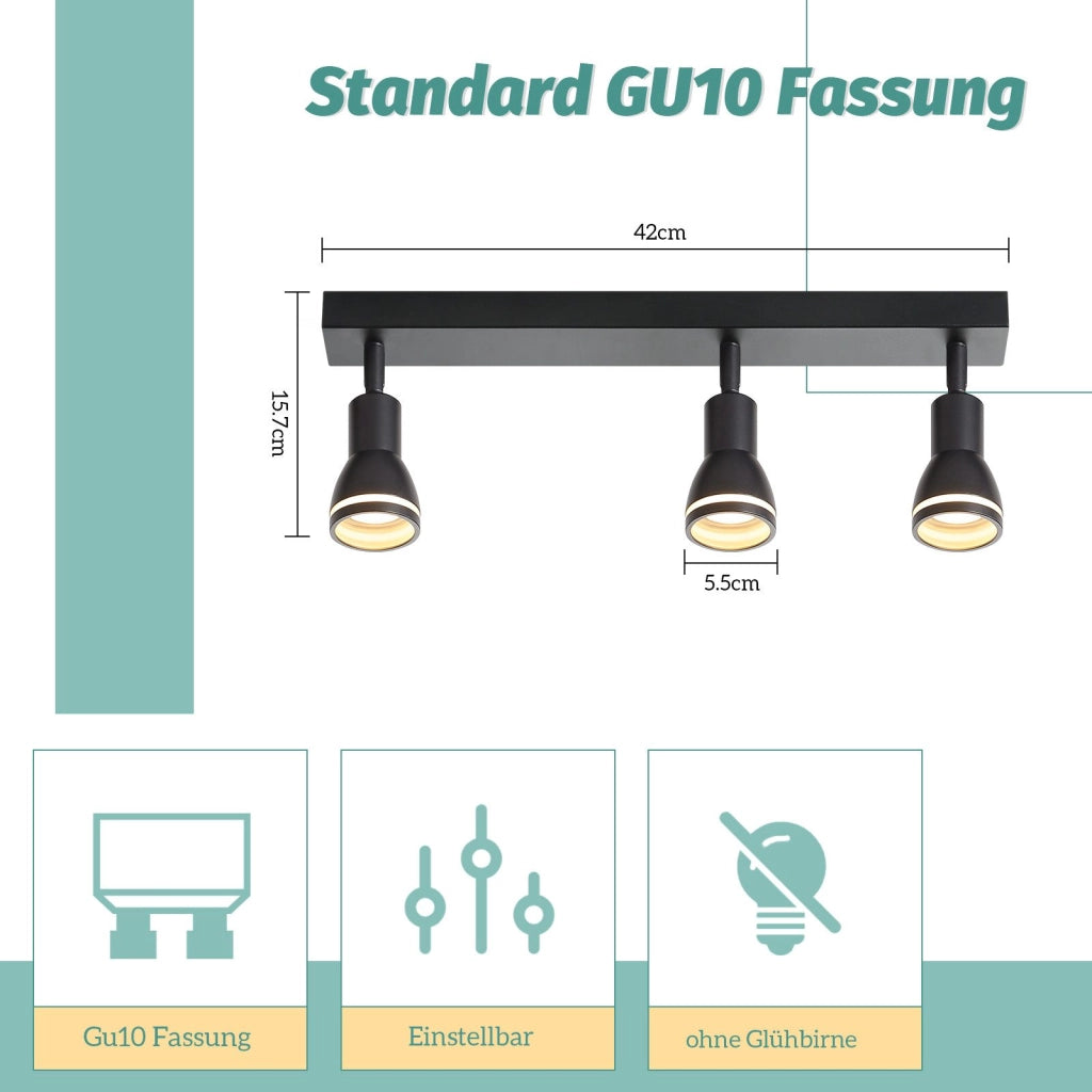 ZMH Faretto da soffitto 3 fiamme metallo GU10 per corridoio ufficio soggiorno