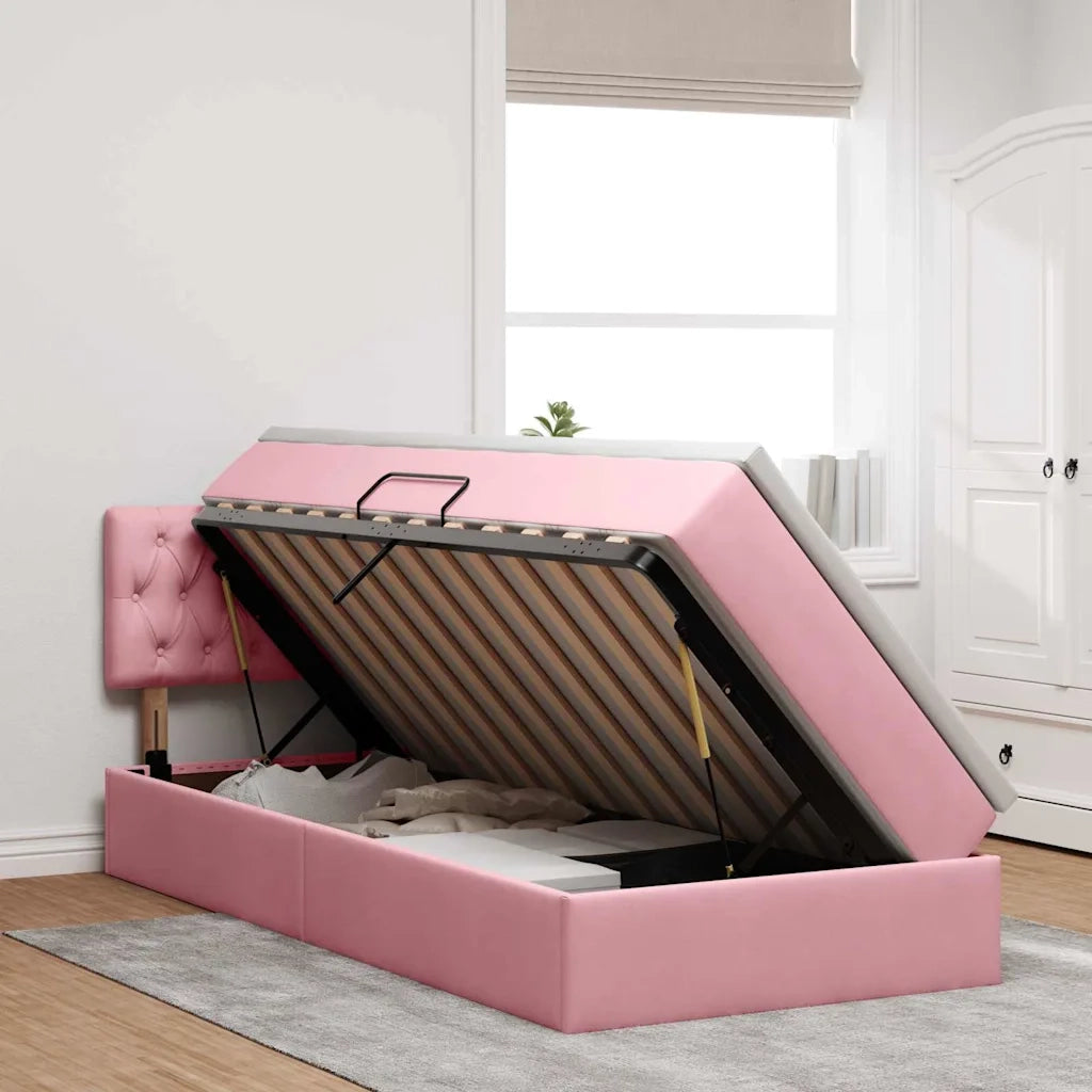 Letto con contenitore e LED con led Rosa 90 x 190 cm Velluto