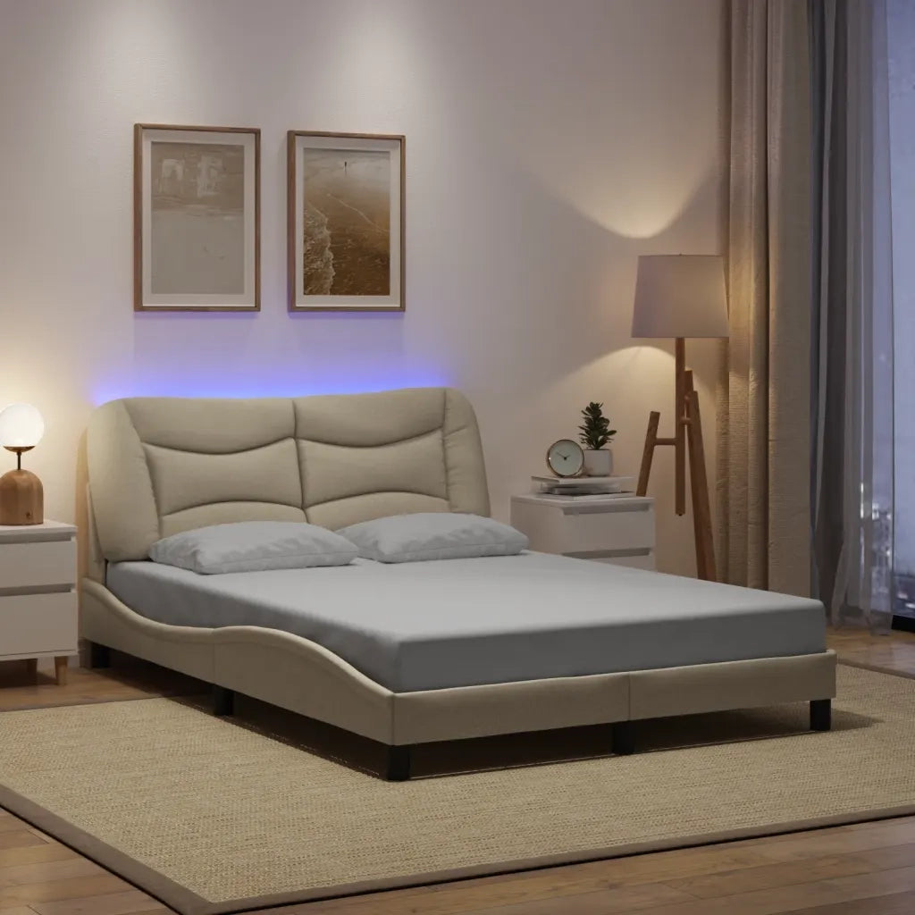 Giroletto con LED senza Materasso Hvar Crema 120x200 cm Tessuto 3213695