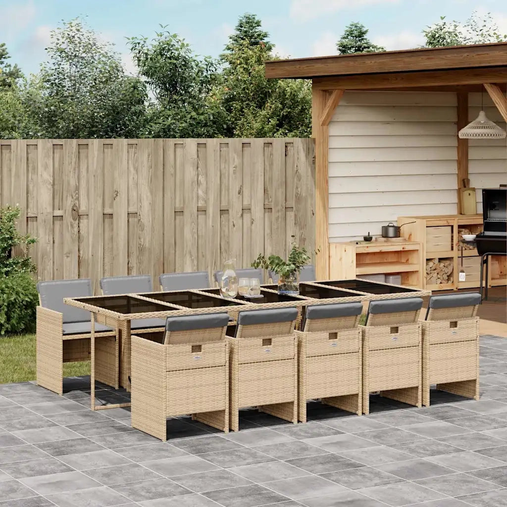 Set Pranzo da Giardino 11 pz con Cuscini Beige Misto Polyrattan 3210576