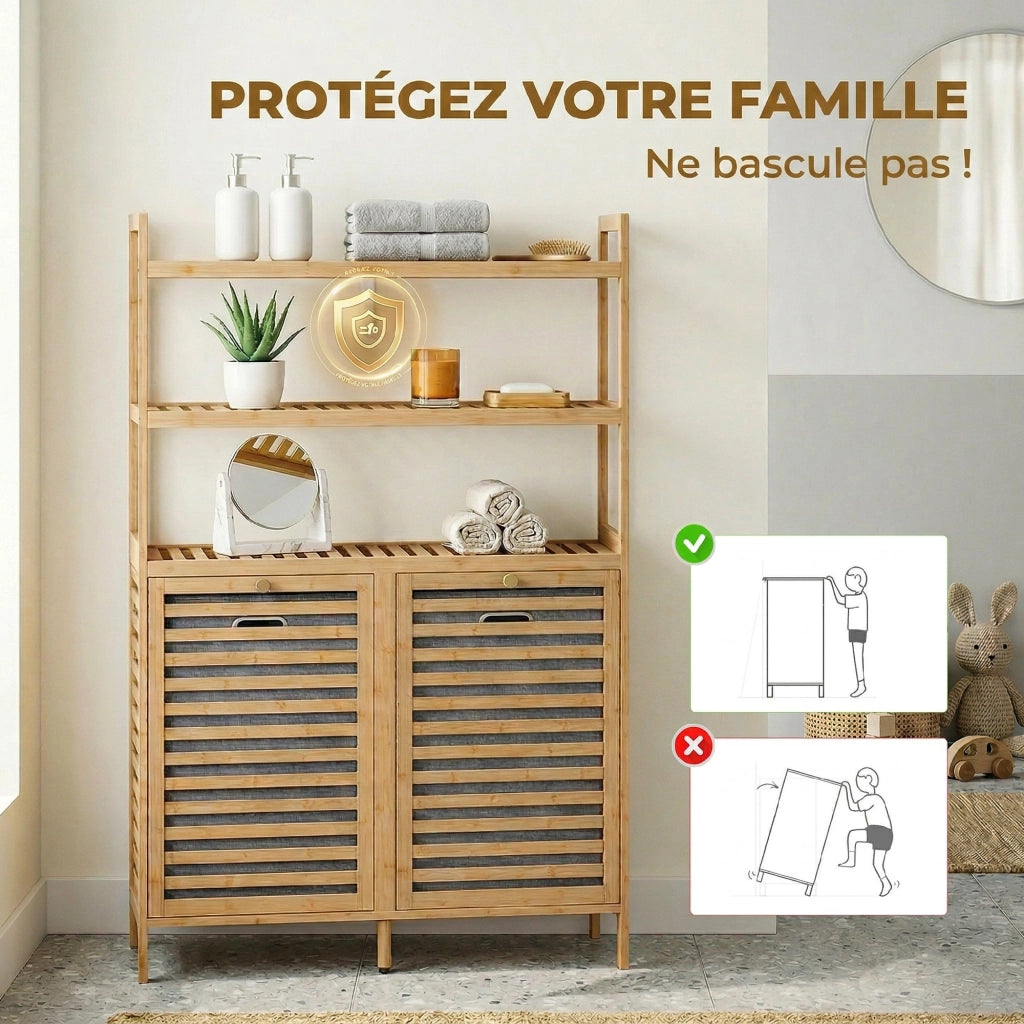 Mobile da Bagno con Cestino Bamb¨´ ¨C Minimal ¨C Legno Rovere 3 Ripiani