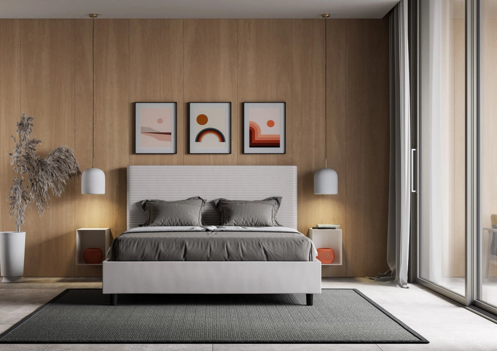 BS COM Letto matrimoniale contenitore imbottito 160x210 similpelle bianco