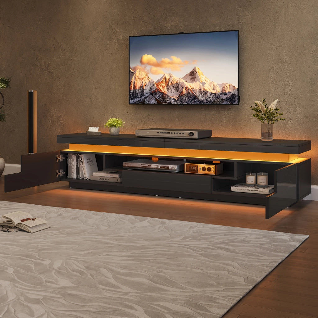 Cassettiera TV nera in truciolato; 175 cm