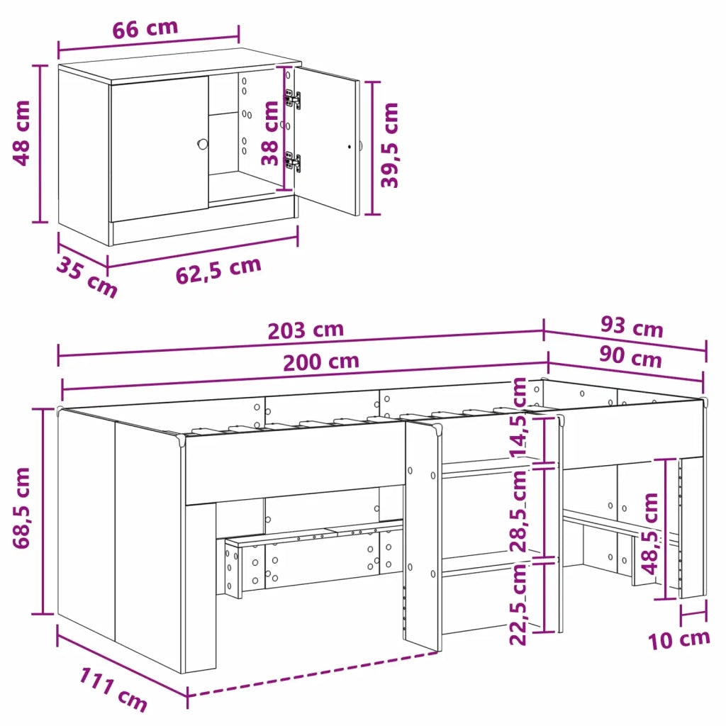 Letto singolo | Letto per adulti | Struttura Letto Loft con Mobile 3 pcs Bianco Legno multistrato