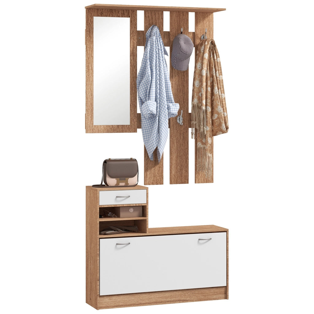 Mobile ingresso con appendiabiti, specchio e panca ¨C Minimal ¨C Bianco