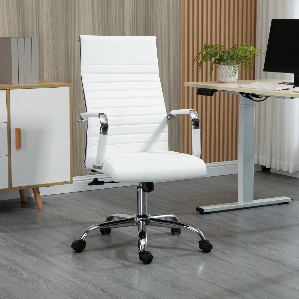 Sedia da ufficio ergonomica con funzione dondolo, ruote girevoli a 360¡ã, gambe in acciaio, rivestimento in similpelle, portata massima 120 kg,
