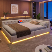 LETTO Daybed 140x200 cm in lino beige con USB Type-C e LED