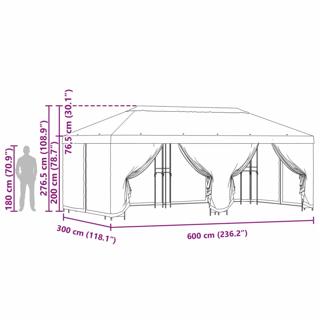 Gazebo con pareti laterali 6 x 3 m Giallo Poliestere e Acciaio 3376026