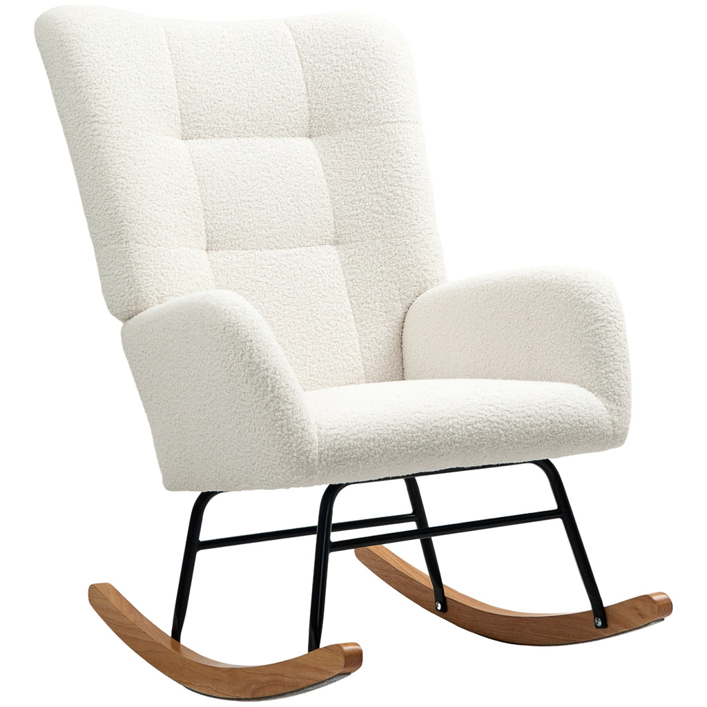 Poltrona a Dondolo ¨C Minimal ¨C Tessuto Imbottito Crema