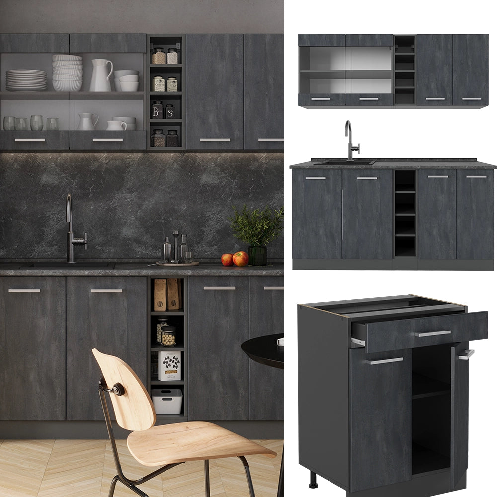 Vicco Cucina completa Calcestruzzo nero/antracite 160 cm senza piano di lavoro