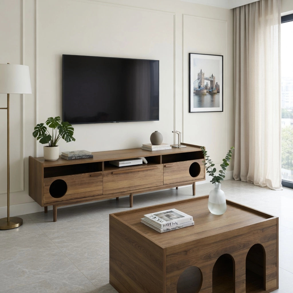 Cassettiera per TV noce MDF 180 cm