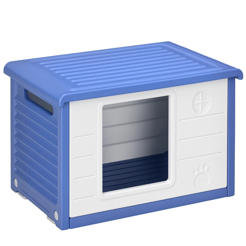 Cuccia per Cani da Esterno in Plastica ¨C Minimal ¨C Blu e Bianco 60x42x40 cm