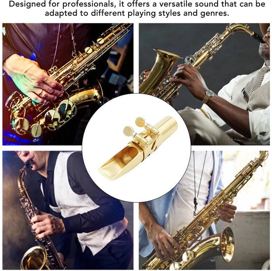 Mondstucco per Saxofono - Colore Oro - Costruzione Metallica - Duraturo - Migliorata Proiezione Acustica - Multifunzionale - Adatto per Podio di Allenamento e Registrazione Musicale