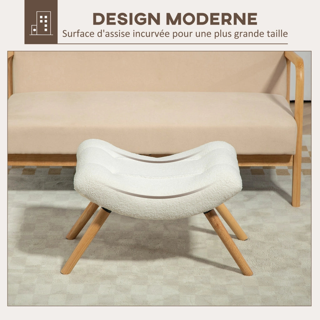 Pouf Poggiapiedi ¨C Xylo ¨C Tessuto Crema con Gambe in Legno di Faggio