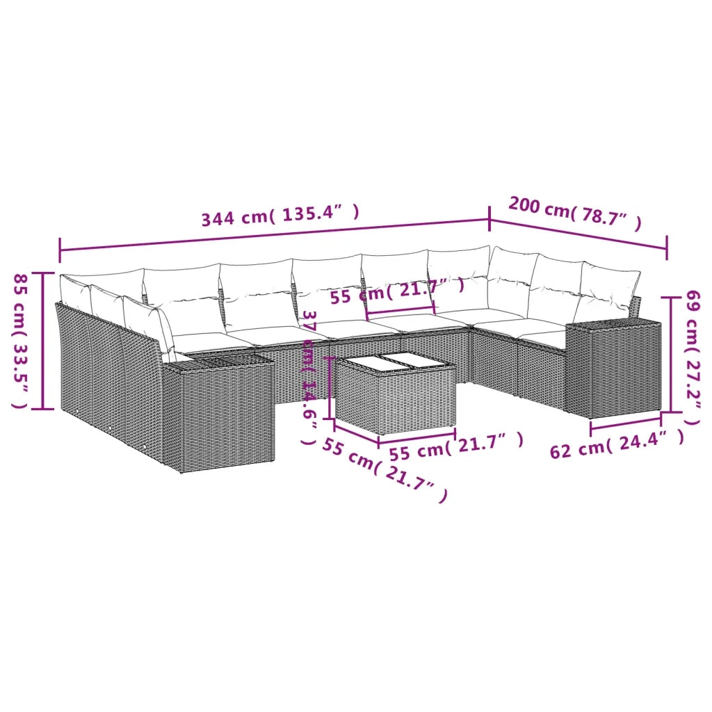 Set Divani da Giardino 11 pz con Cuscini in Polyrattan Nero 3255412