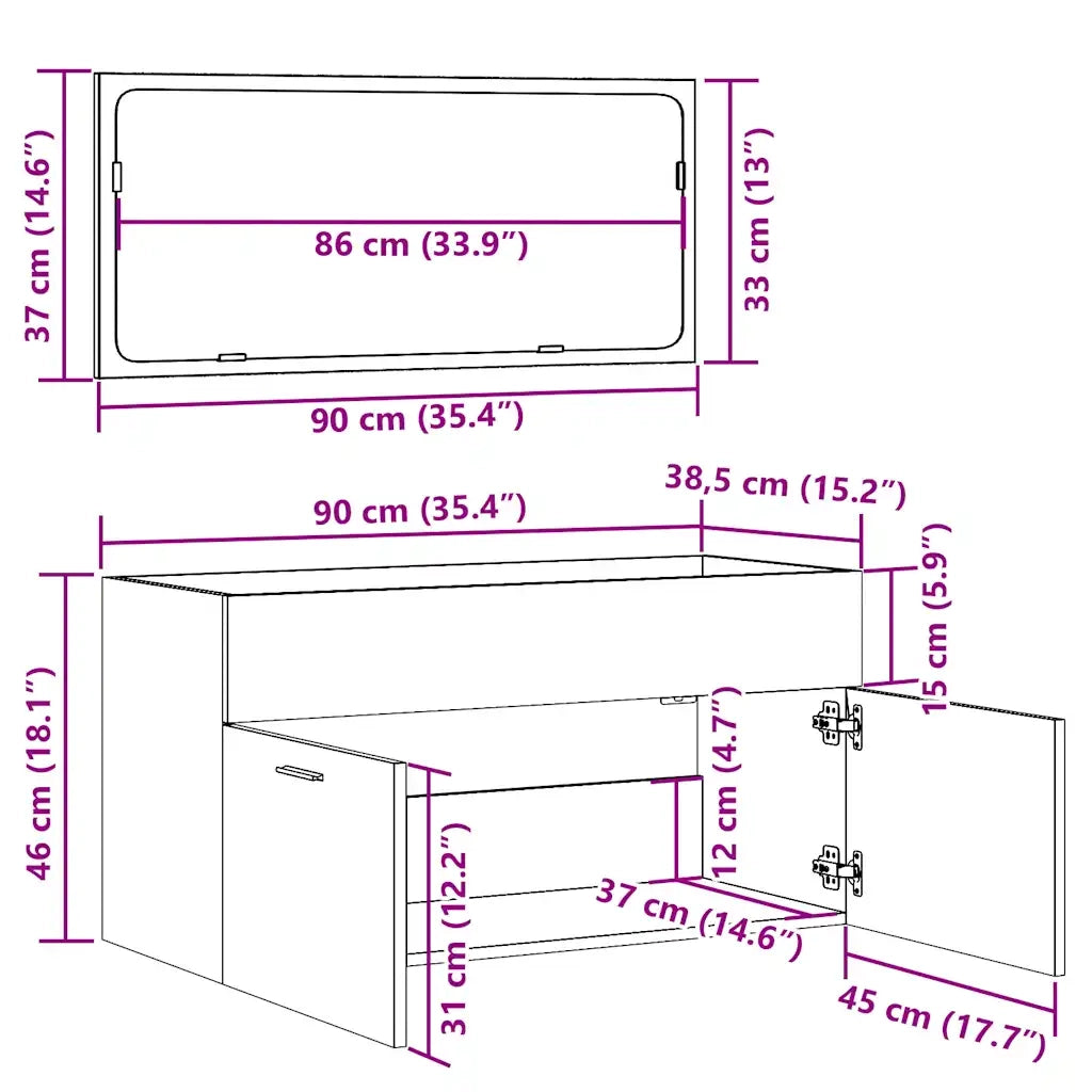 Mobile da Bagno | Armadio da bagno con Specchio in Legno Antico Legno Multistrato