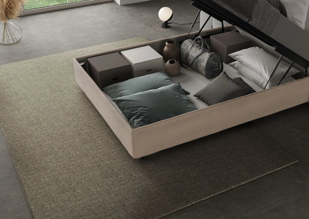 BS COM Letto una piazza e mezza contenitore imbottito 120x210 microfibra sabbia