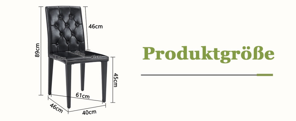 Set di 4 sedie da pranzo nere in PU con gambe in metallo, design moderno con cuciture rombiche