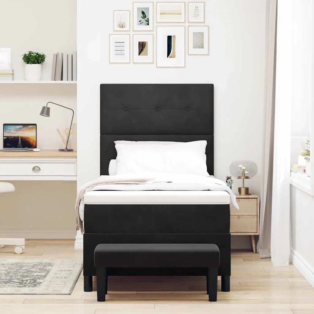Letto a molle con materasso Nero 100 x 200 cm Velluto