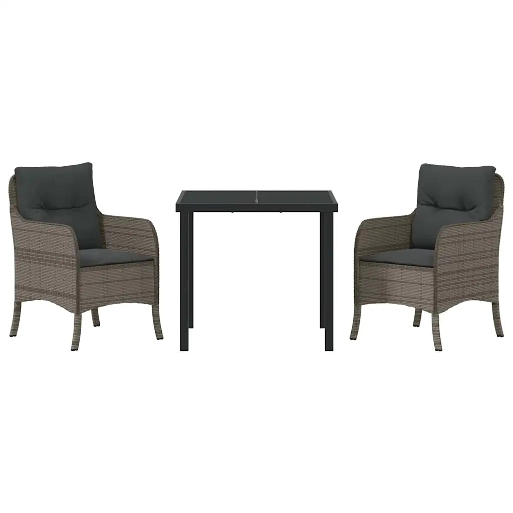 Set da Pranzo per Giardino con cuscino 3 pcs Grigio polyrattan