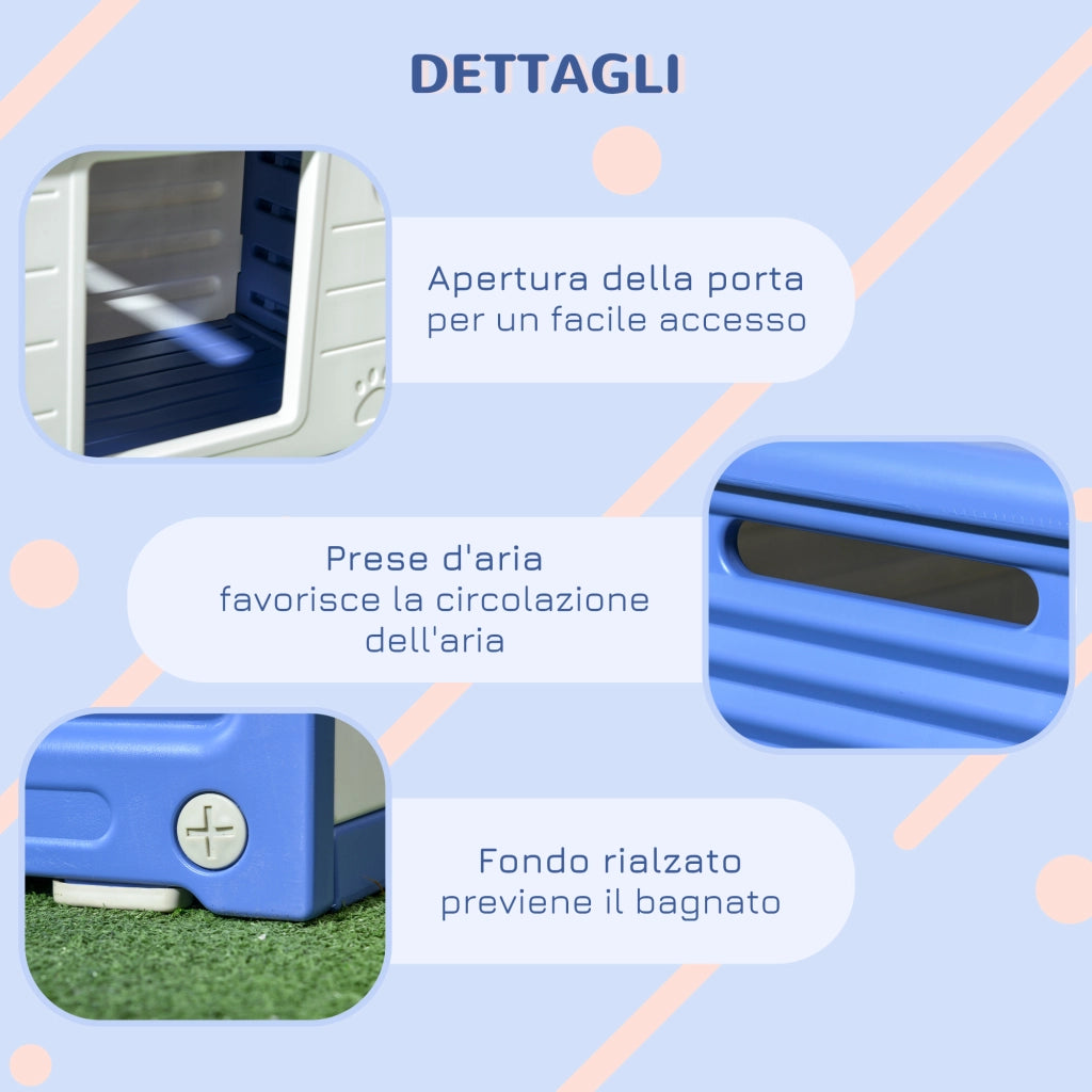 Cuccia per Cani da Esterno in Plastica ¨C Minimal ¨C Blu e Bianco 60x42x40 cm