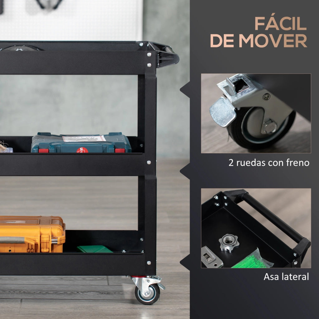 Carrello per Attrezzi con 3 Ripiani ¨C zephmum ¨C 83x35,3x76 cm Nero